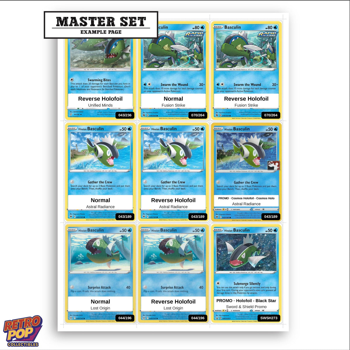 Printed Basculin Pokemon placeholders in binder - real photo 3