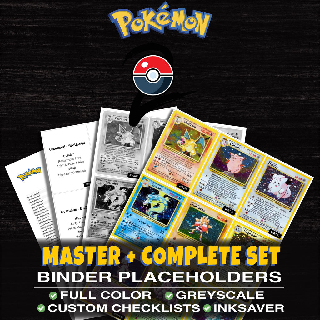 Base Set 2 Pokemon binder placeholders printable PDF - includes Charizard