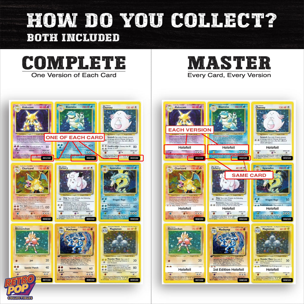 Complete Set vs Master Set versions of Base Set Unlimited binder placeholders