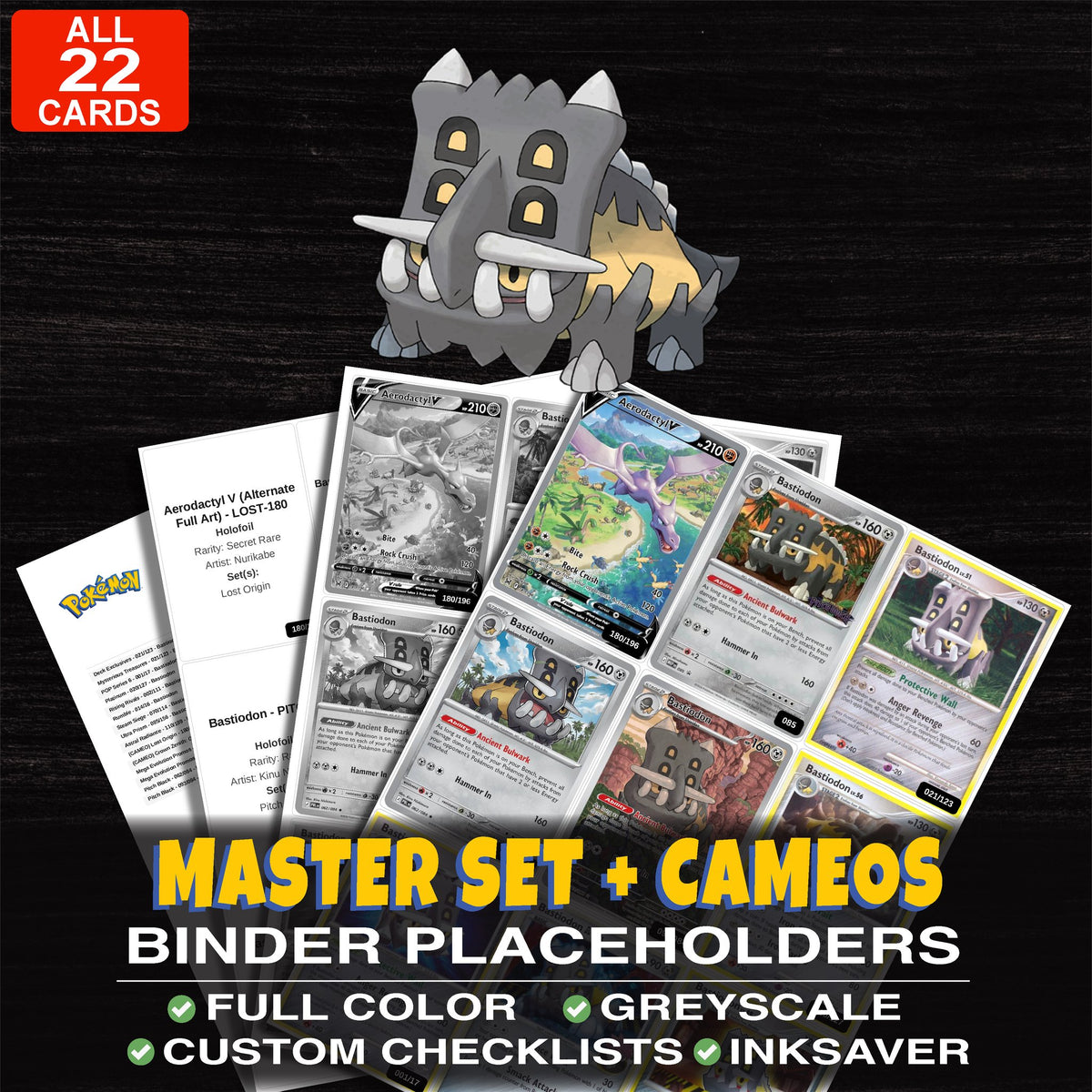 Every Bastiodon Pokemon card ever made - master set binder placeholders with Bastiodon