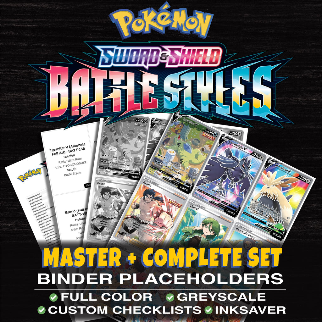 Battle Styles Pokemon binder placeholders printable PDF - includes Tyranitar V (Alternate Full Art)