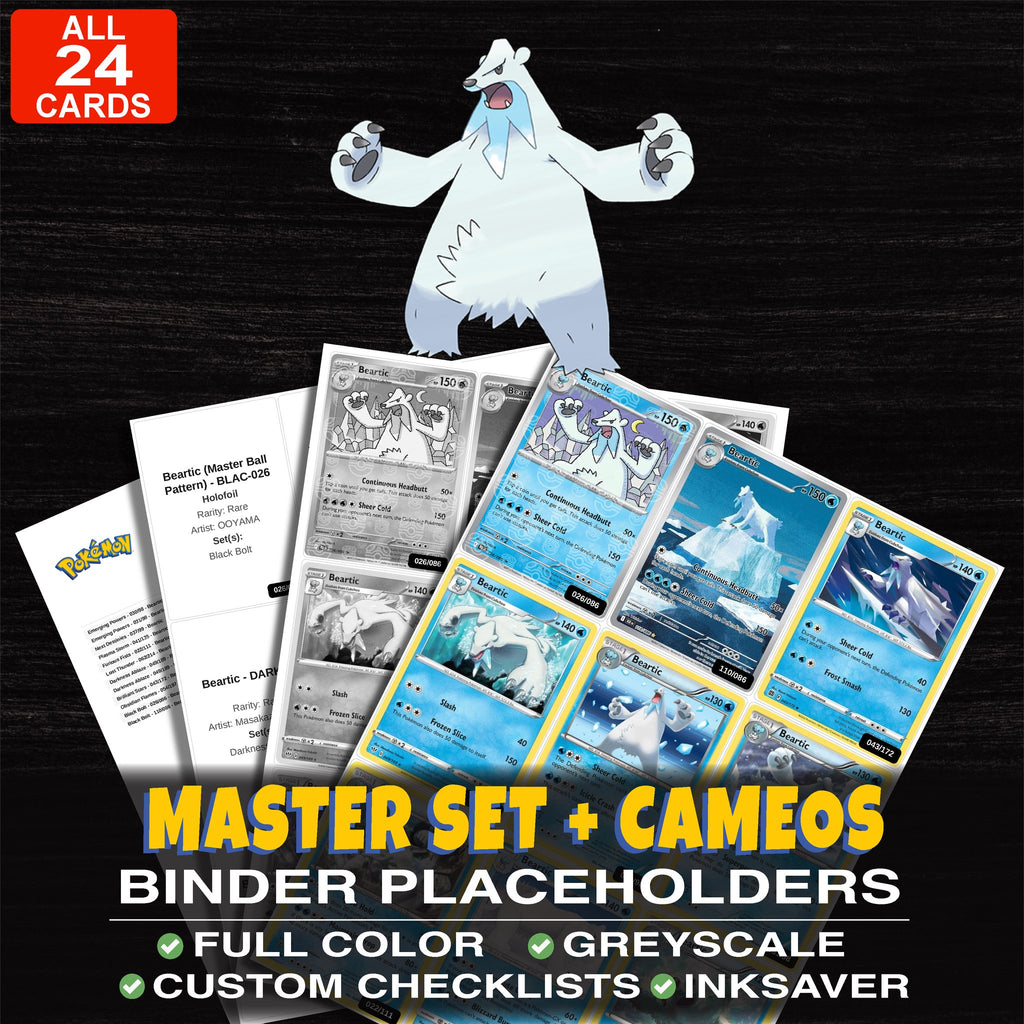 Every Beartic Pokemon card ever made - master set binder placeholders with Beartic