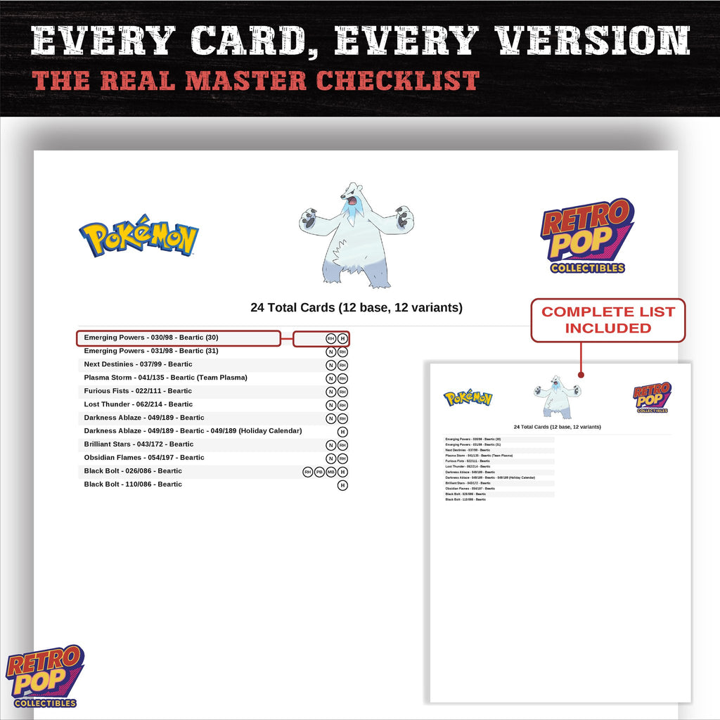 Beartic master set checklist PDF preview - every card listed