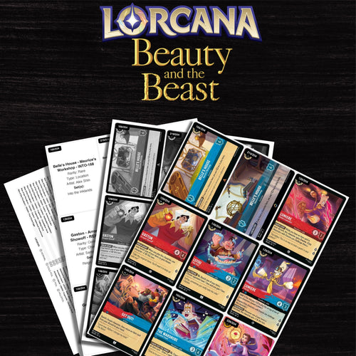 Beauty and the Beast Disney Lorcana binder placeholders printable PDF - includes Belle