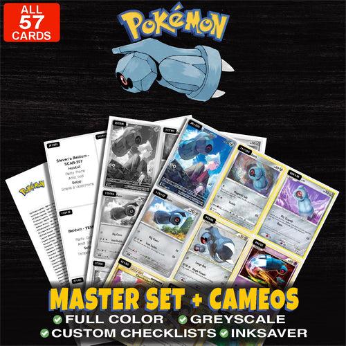 Every Beldum Pokemon card ever made - master set binder placeholders with Steven's Beldum
