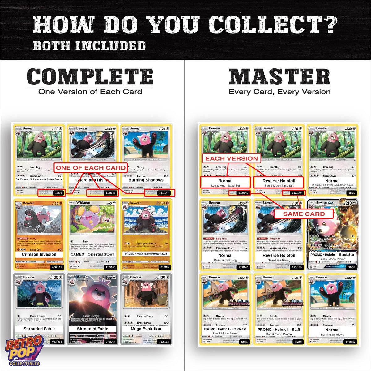Complete Set vs Master Set versions of the Bewear binder placeholders
