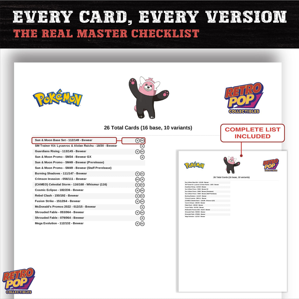 Bewear master set checklist PDF preview - every card listed