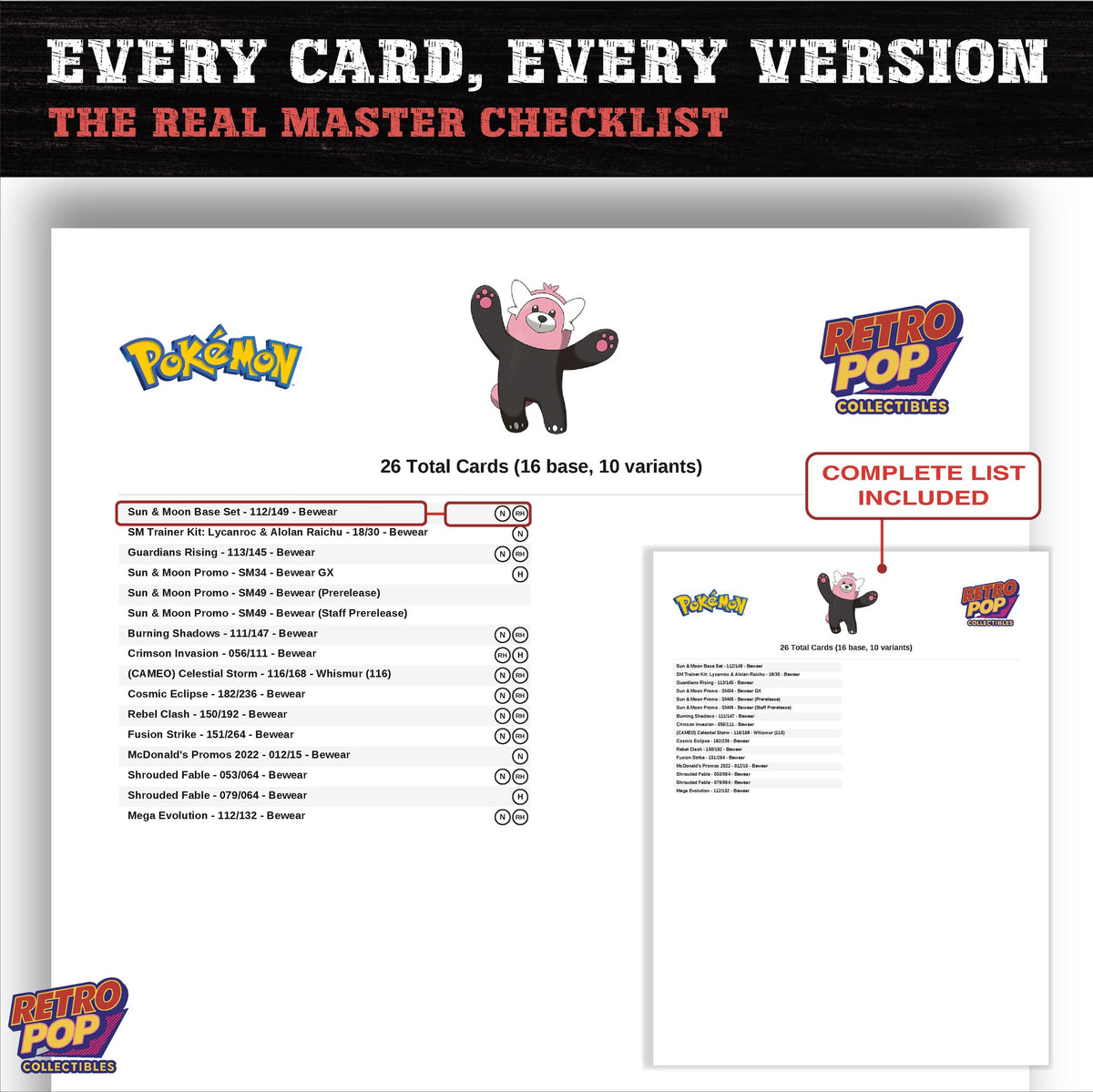 Bewear master set checklist PDF preview - every card listed