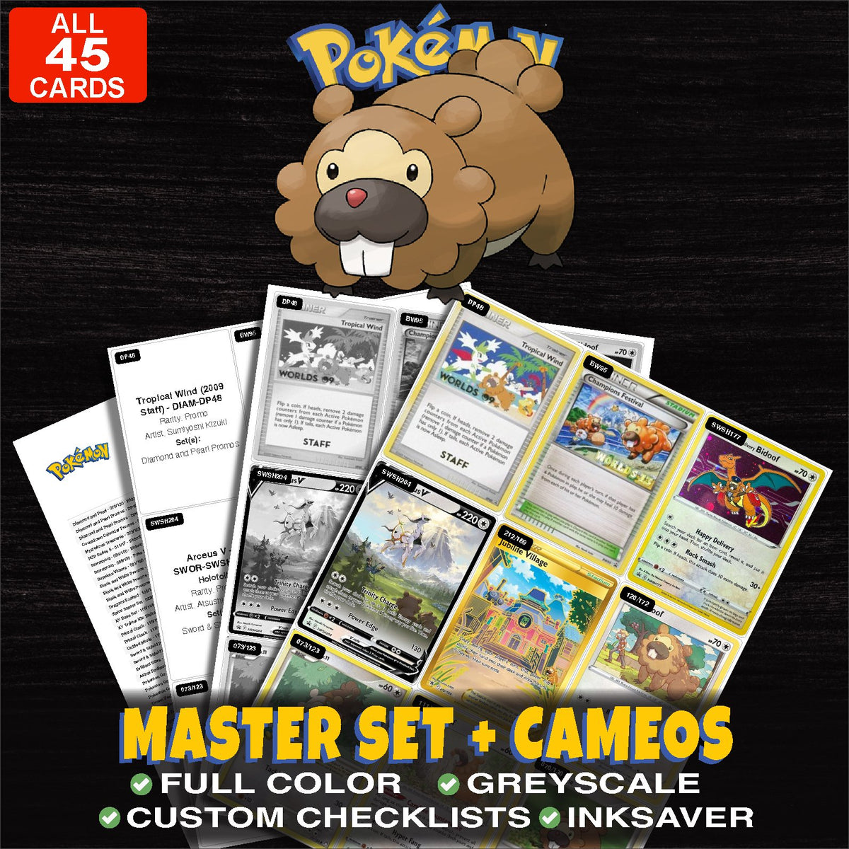 Every Bidoof Pokemon card ever made - master set binder placeholders with Special Delivery Bidoof
