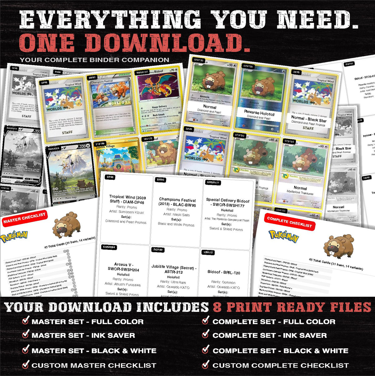 Everything included in the Bidoof master set download - 8 PDF files