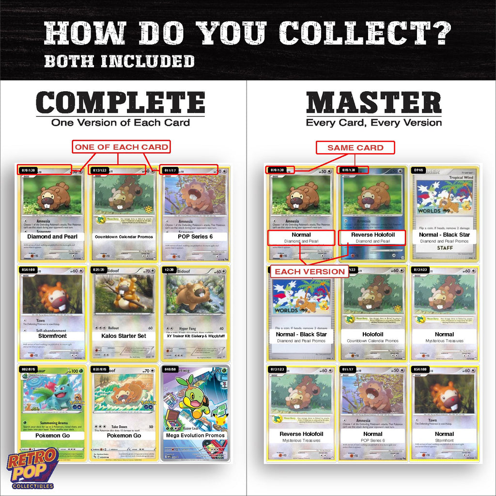 Complete Set vs Master Set versions of the Bidoof binder placeholders