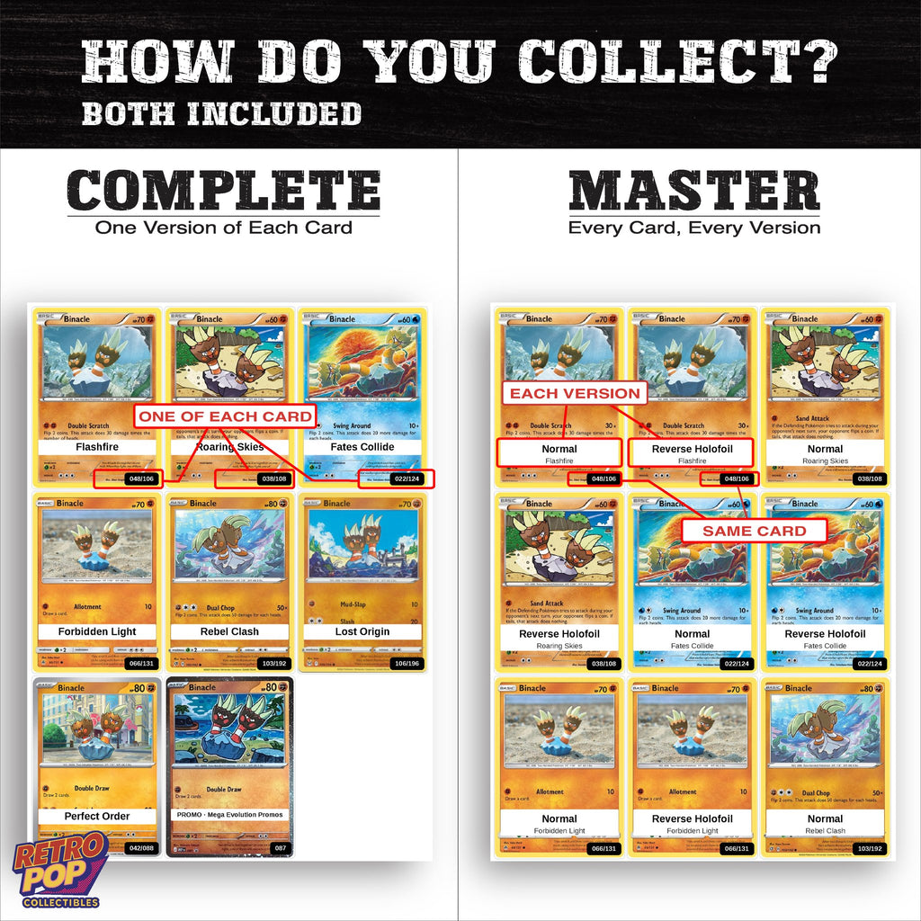 Complete Set vs Master Set versions of the Binacle binder placeholders