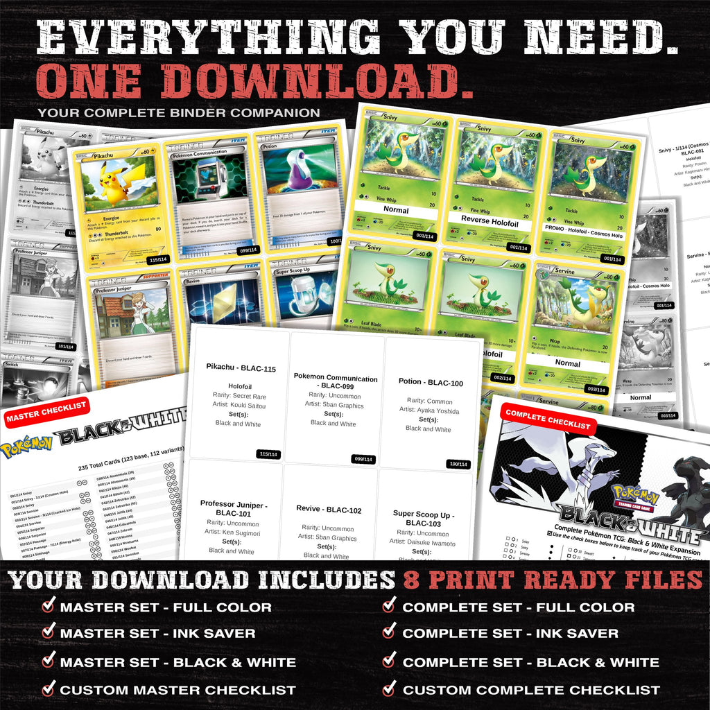 Everything included in the Black and White placeholder download - 8 PDF files