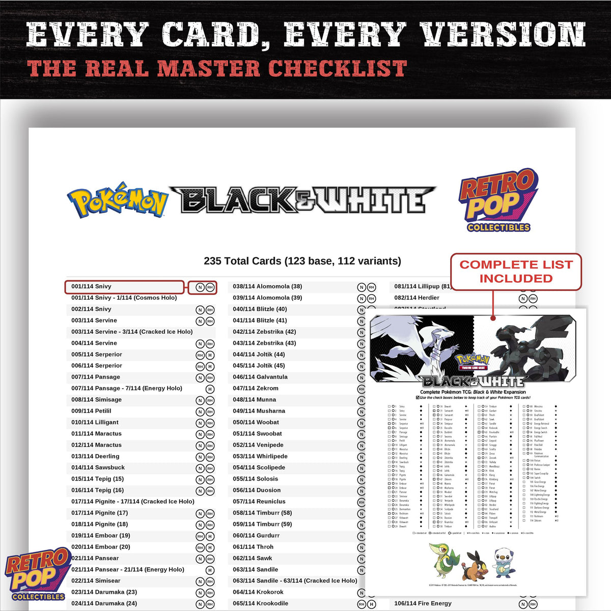 Black and White Pokemon card checklist PDF preview
