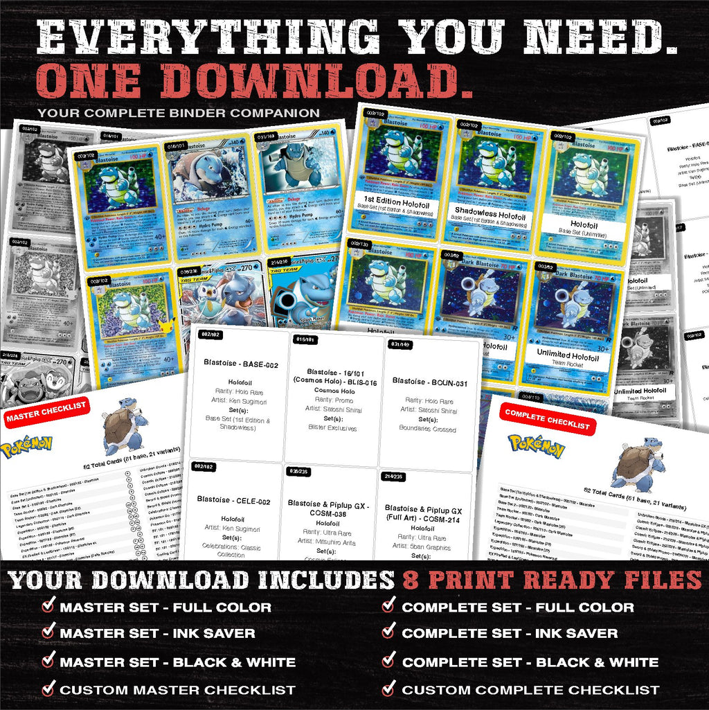 Everything included in the Blastoise master set download - 8 PDF files