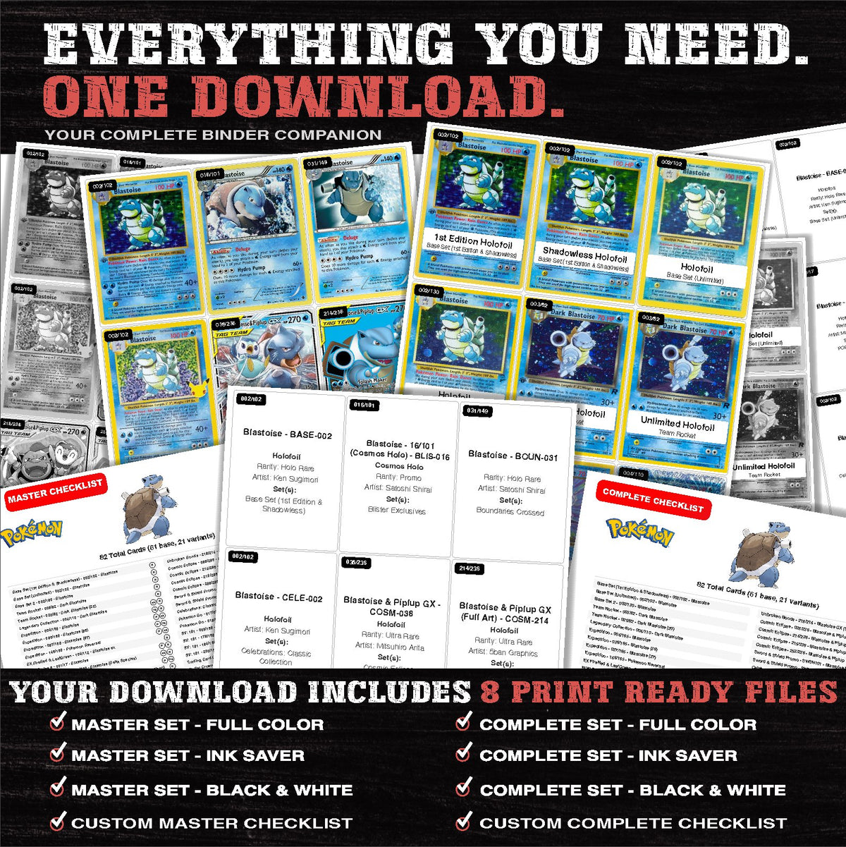 Everything included in the Blastoise master set download - 8 PDF files