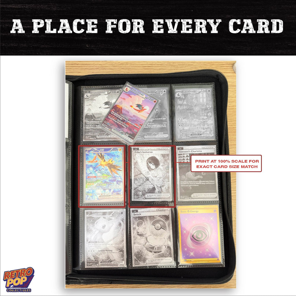 Blastoise placeholder pages organized in a card binder