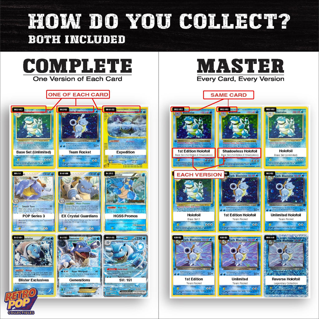 Complete Set vs Master Set versions of the Blastoise binder placeholders