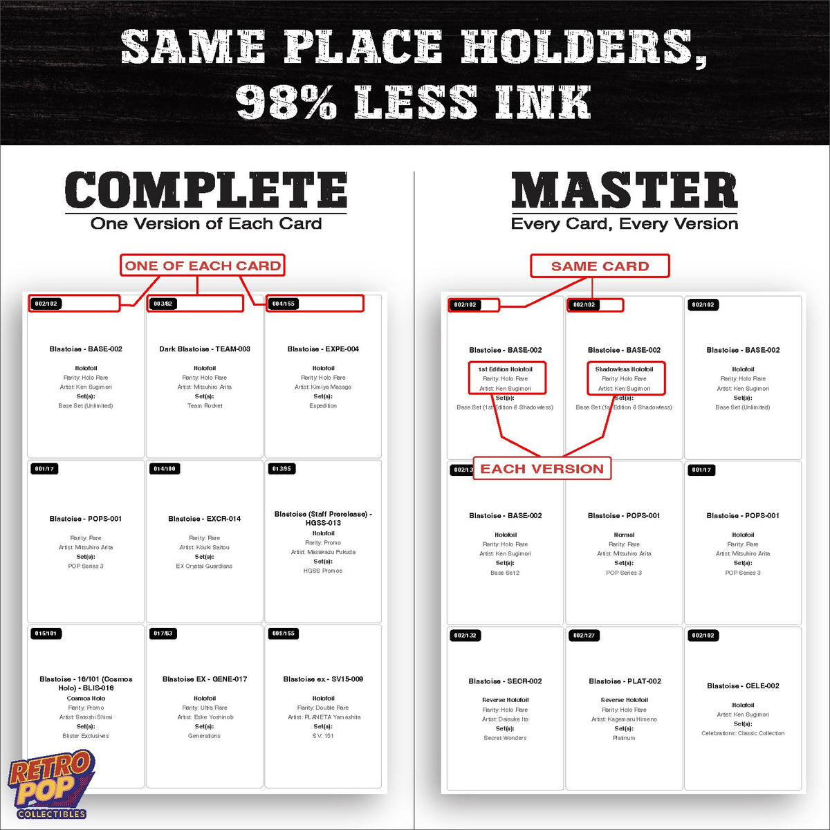 Ink saver greyscale Blastoise placeholder sheet - 98 percent less ink