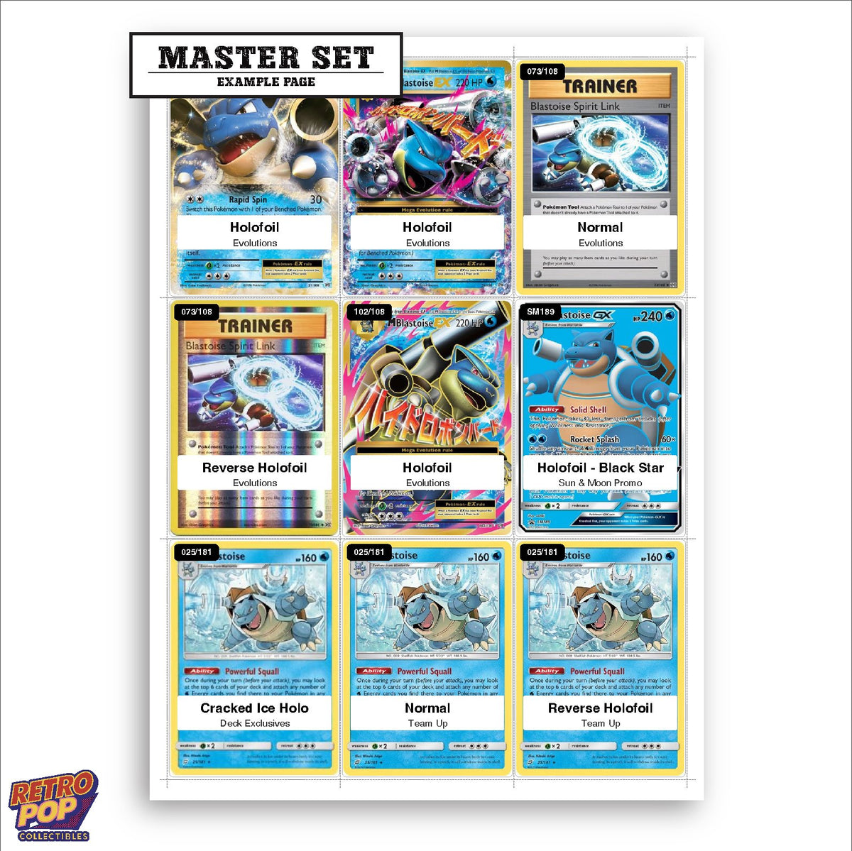 Printed Blastoise Pokemon placeholders in binder - real photo 1