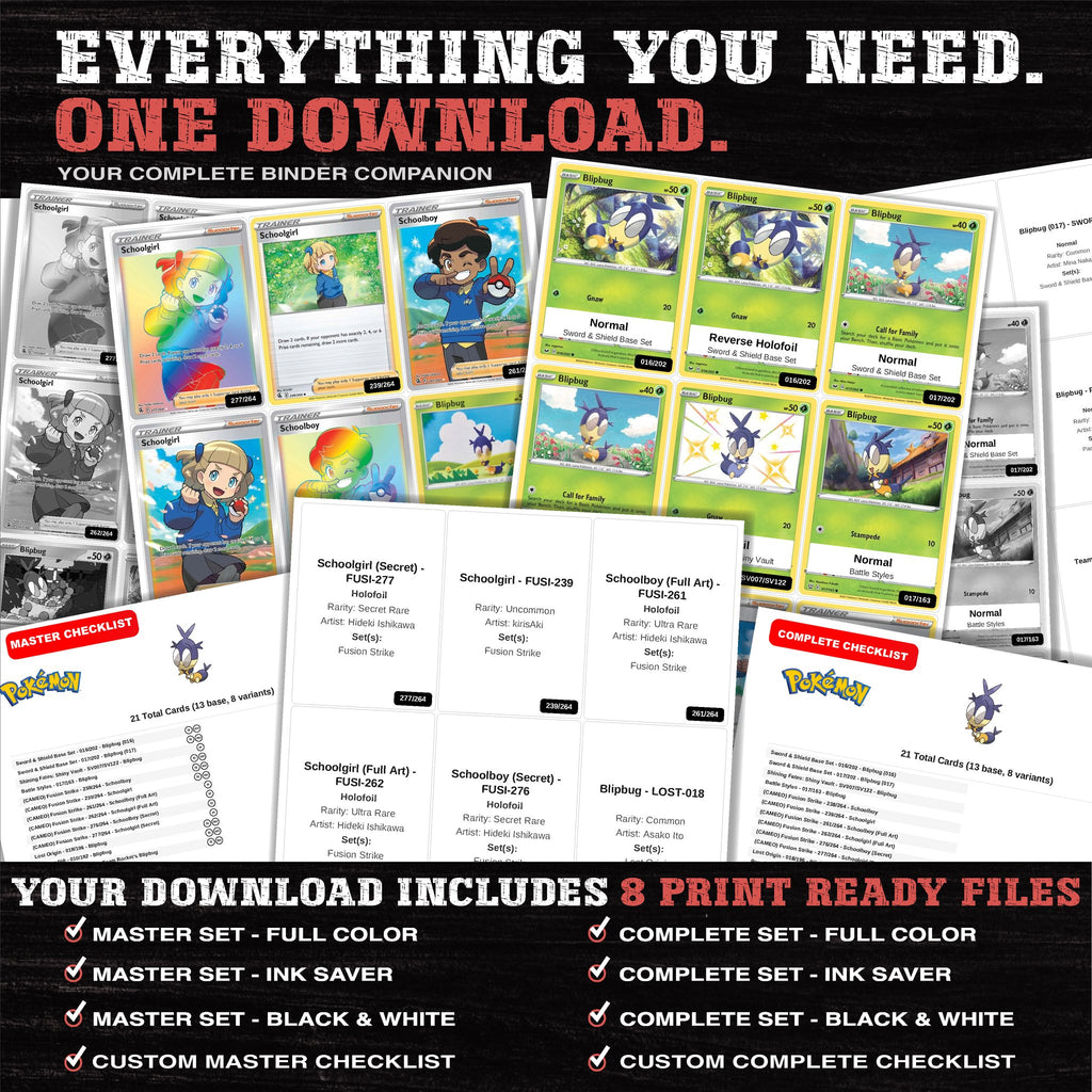 Everything included in the Blipbug master set download - 8 PDF files