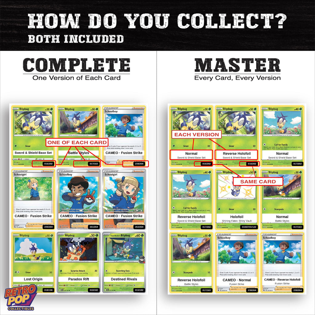 Complete Set vs Master Set versions of the Blipbug binder placeholders