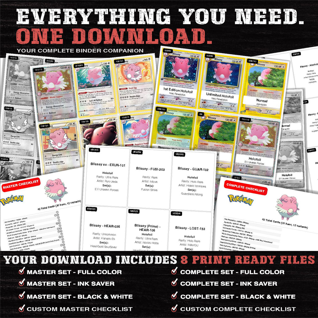 Everything included in the Blissey master set download - 8 PDF files