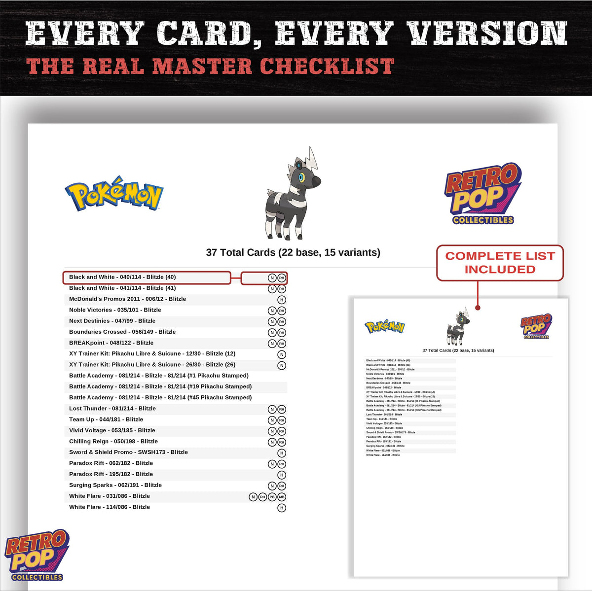 Blitzle master set checklist PDF preview - every card listed