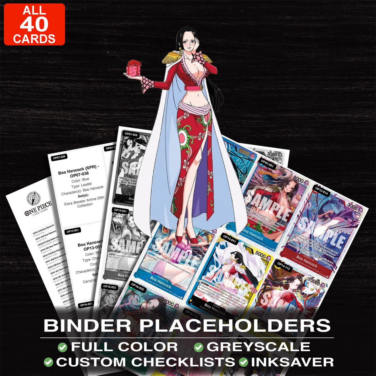 Boa Hancock One Piece card binder placeholders printable PDF - includes Boa Hancock