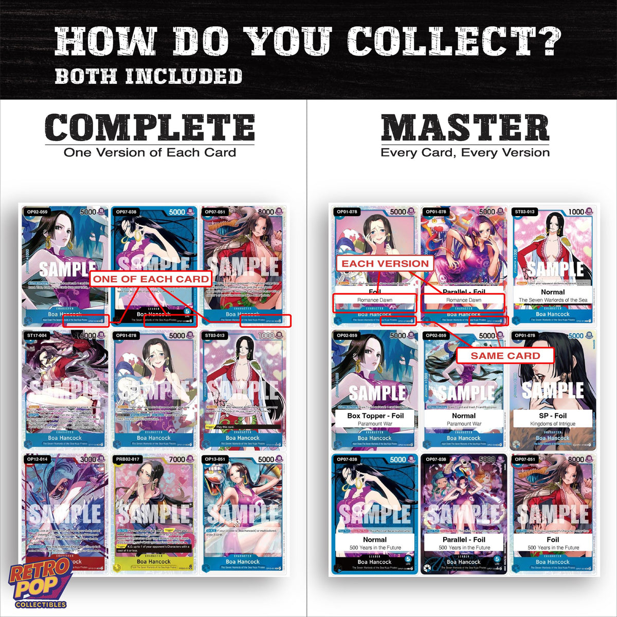 Complete Set vs Master Set versions of Boa Hancock One Piece binder placeholders