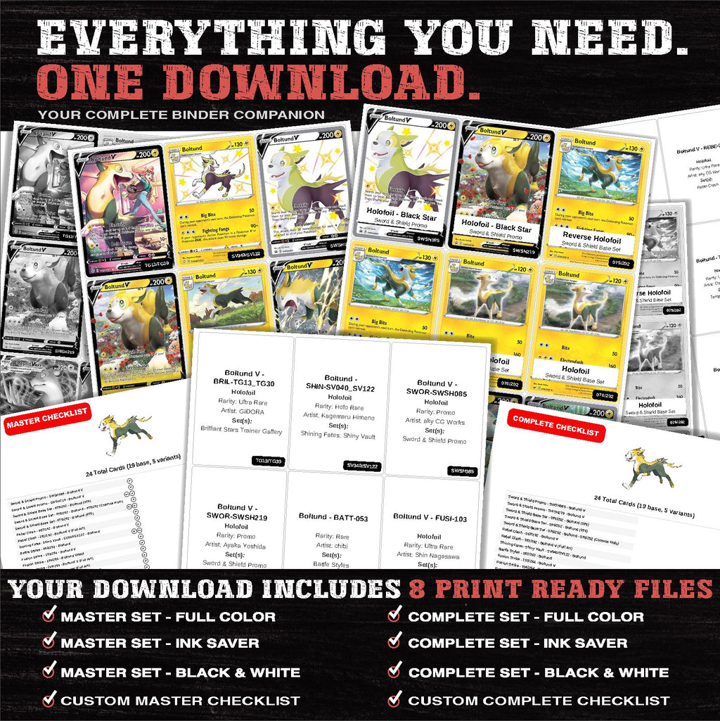 Everything included in the Boltund master set download - 8 PDF files