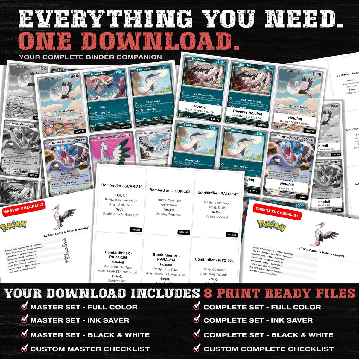 Everything included in the Bombirdier master set download - 8 PDF files