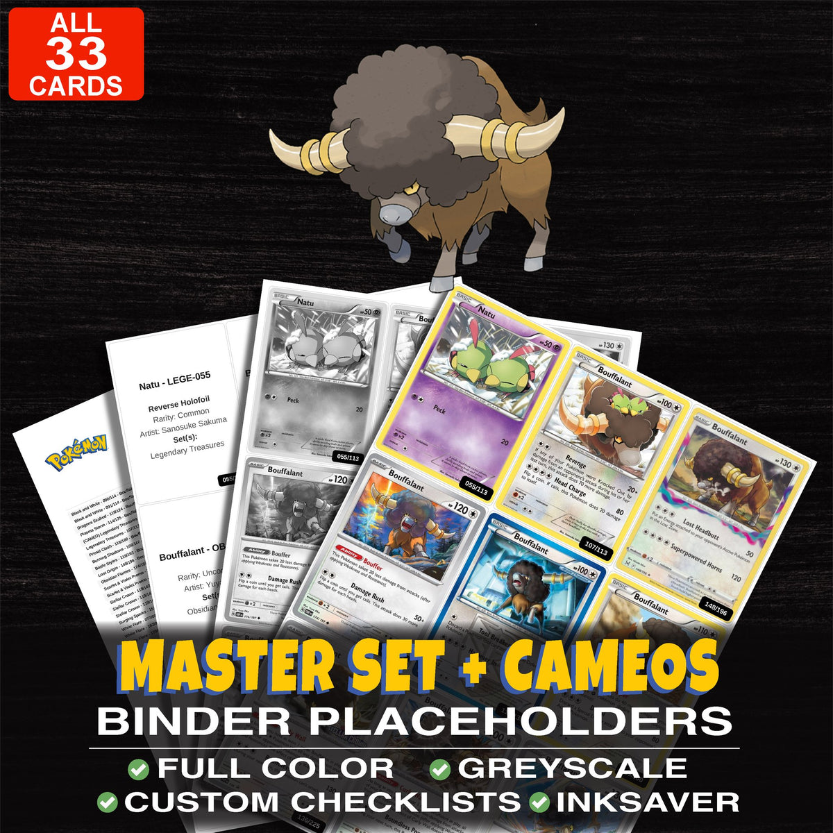Every Bouffalant Pokemon card ever made - master set binder placeholders with Bouffalant ex