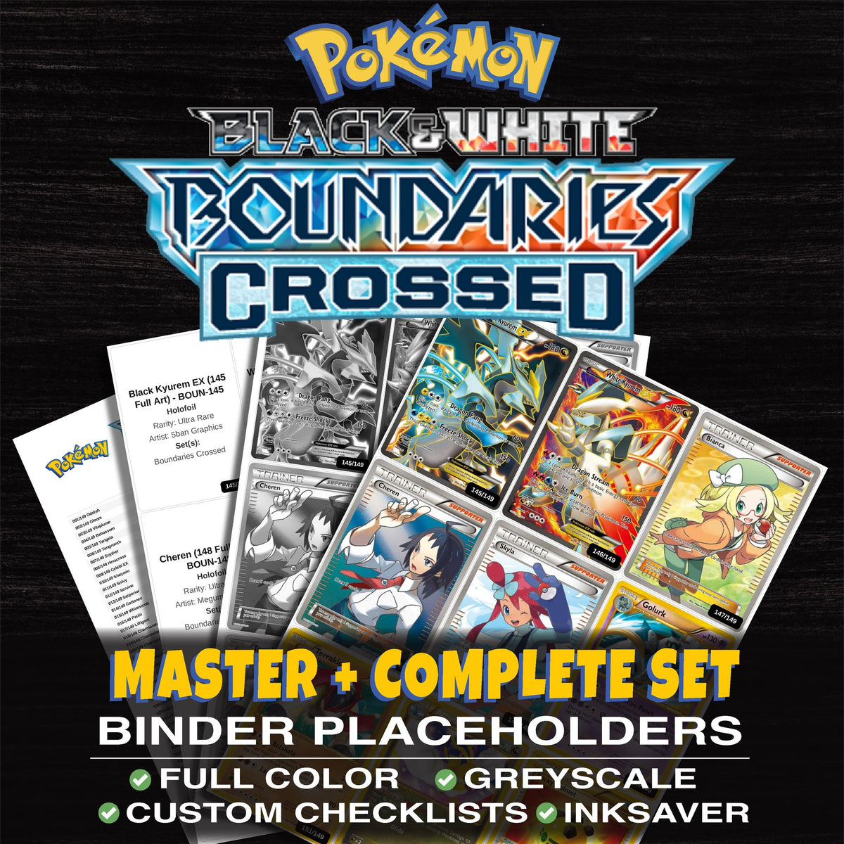 Boundaries Crossed Pokemon binder placeholders printable PDF - includes White Kyurem EX (146 Full Art)