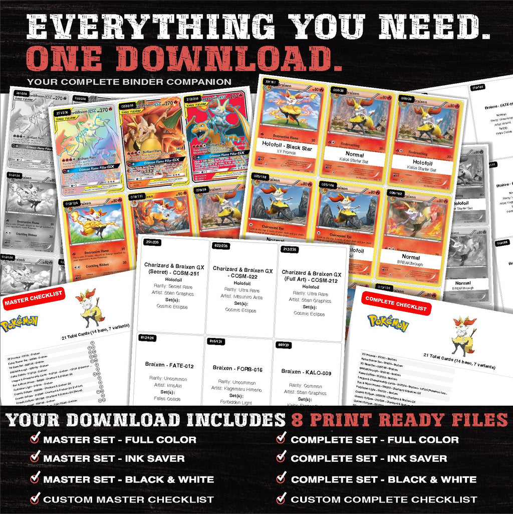 Everything included in the Braixen master set download - 8 PDF files