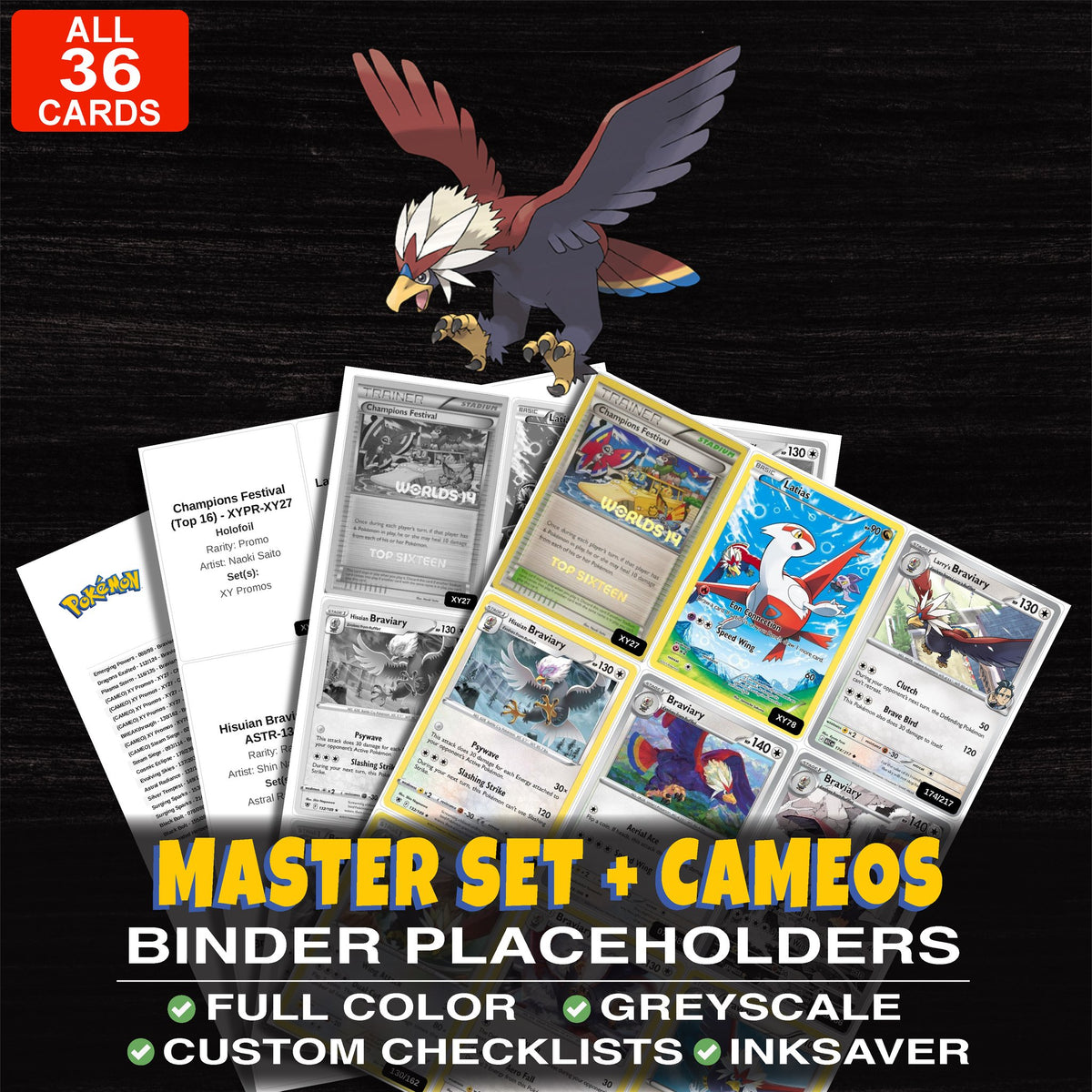 Every Braviary Pokemon card ever made - master set binder placeholders with Braviary