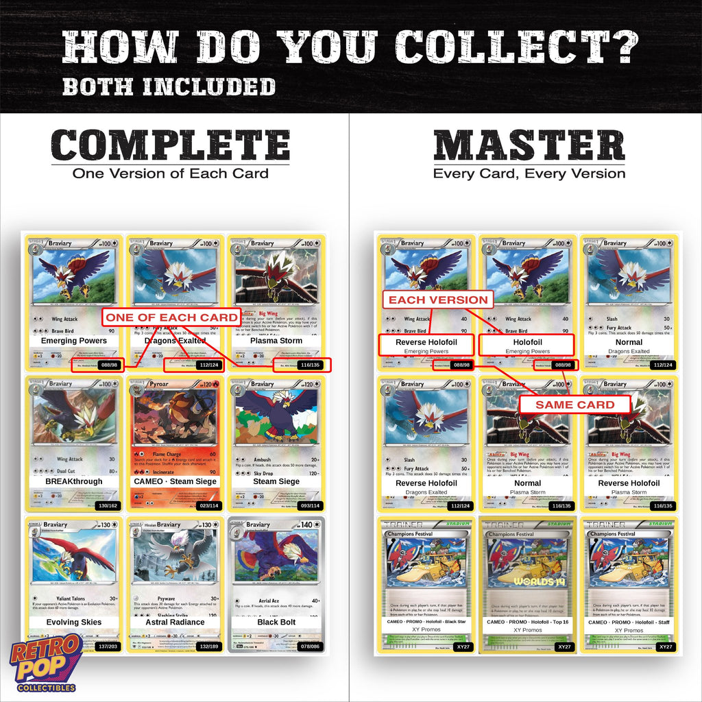 Complete Set vs Master Set versions of the Braviary binder placeholders