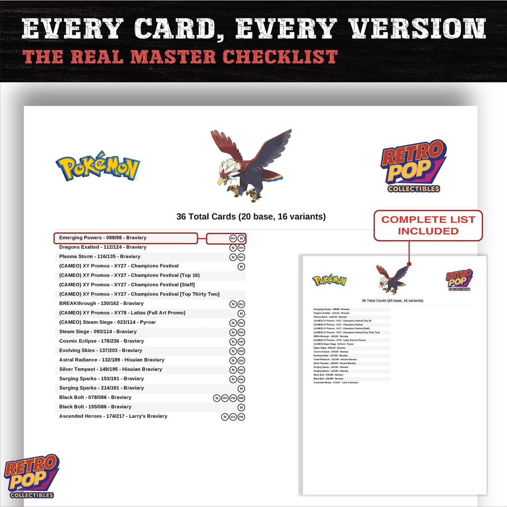 Braviary master set checklist PDF preview - every card listed