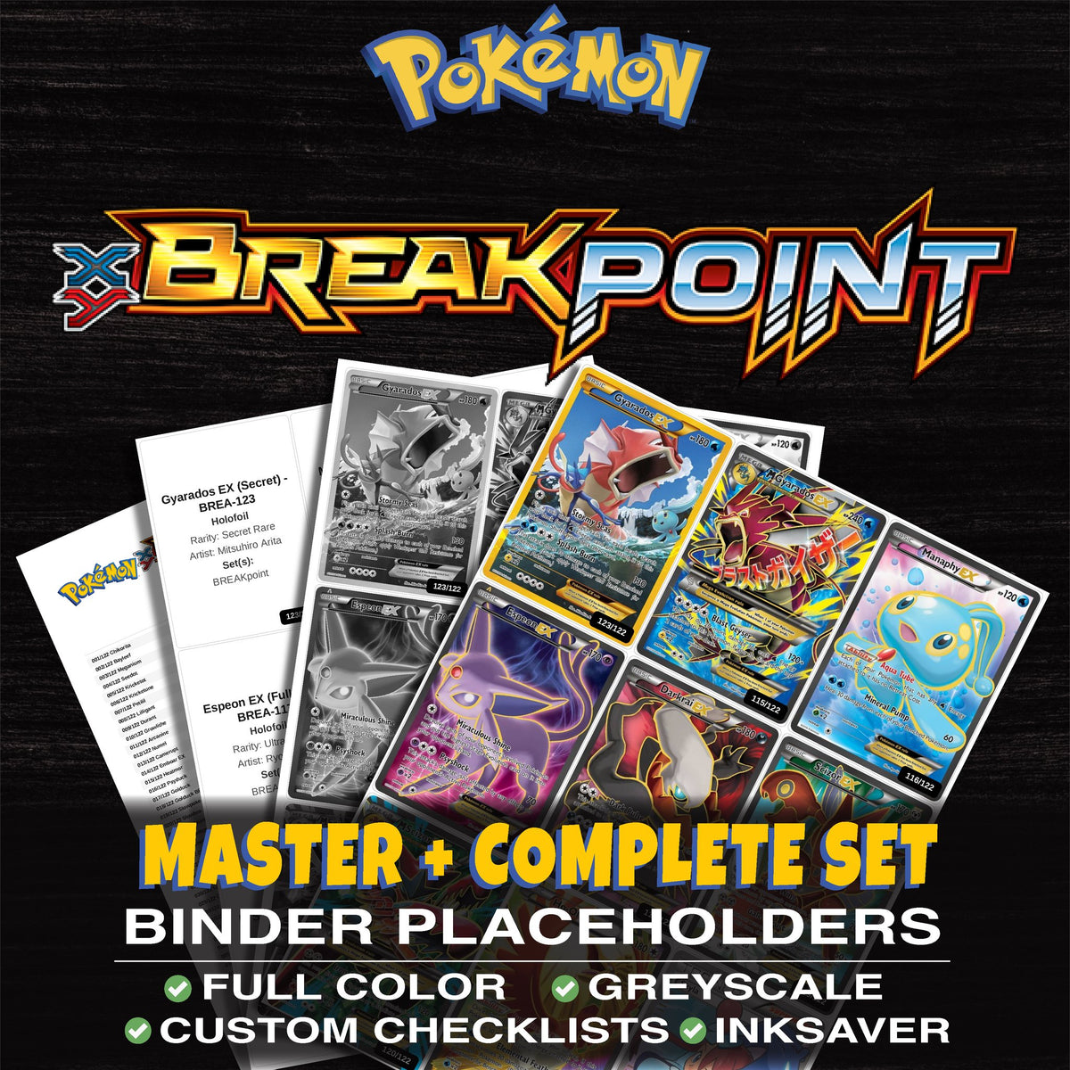 BREAKpoint Pokemon binder placeholders printable PDF - includes Gyarados EX (Secret)