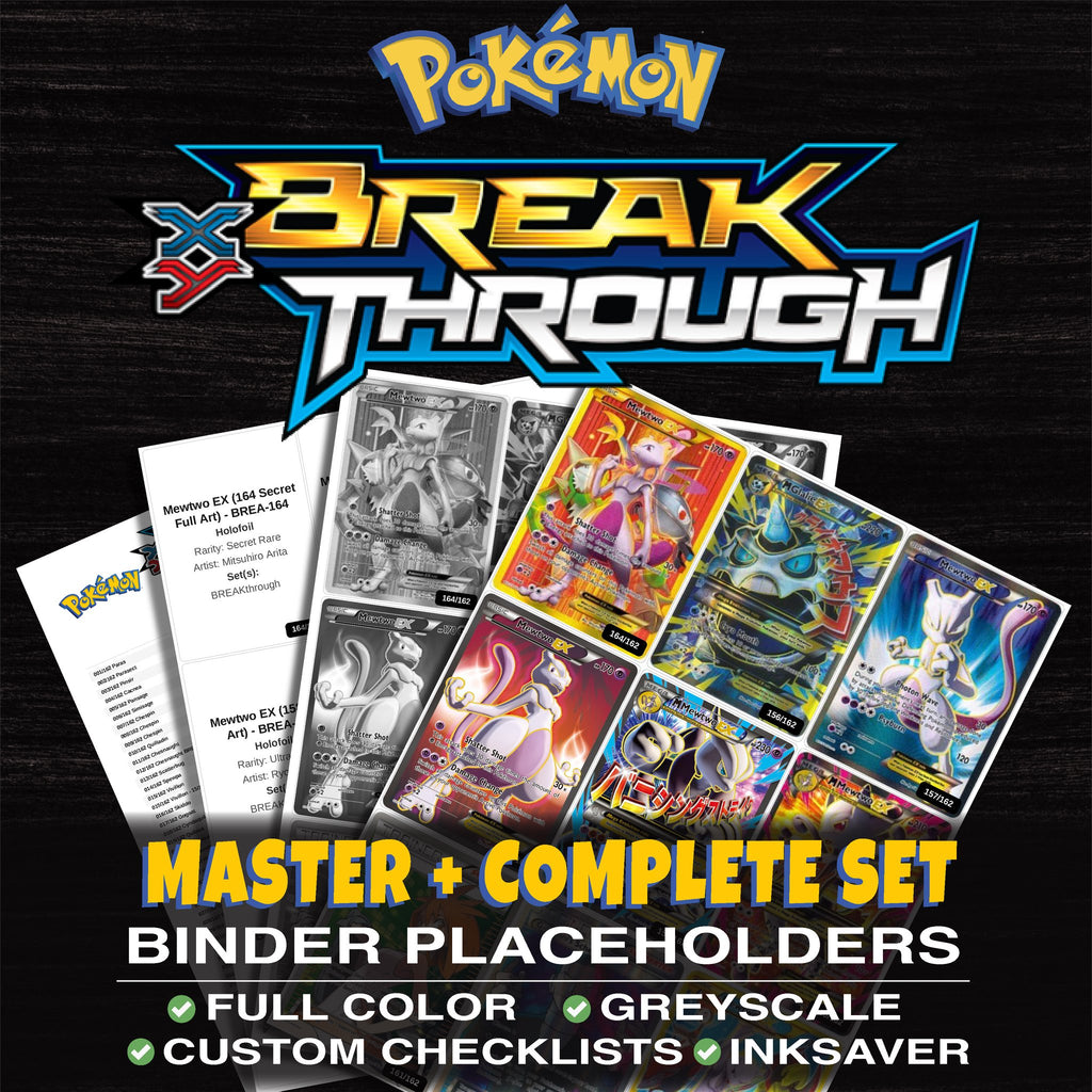 BREAKthrough Pokemon binder placeholders printable PDF - includes Mewtwo EX (164 Secret Full Art)