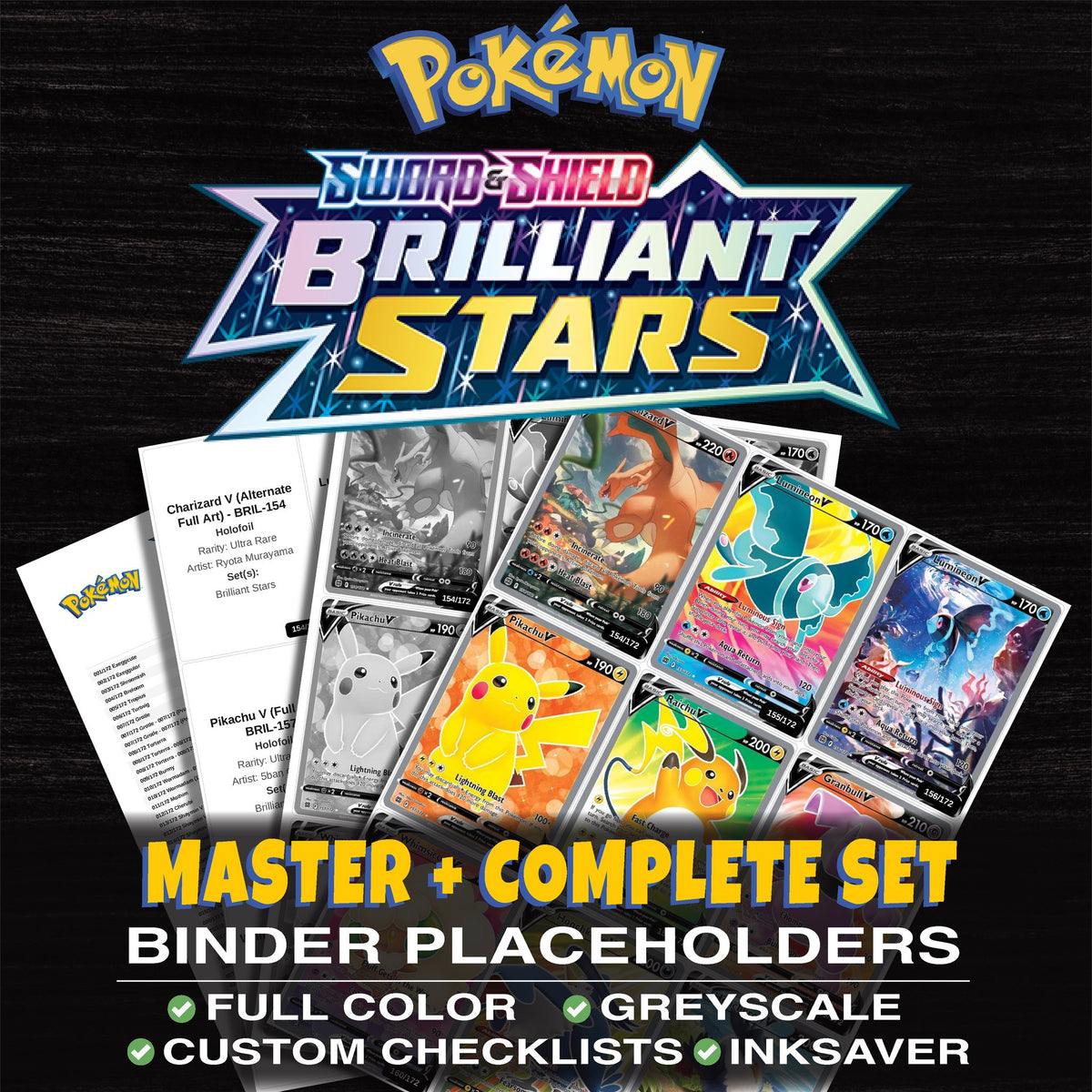 Brilliant Stars Pokemon binder placeholders printable PDF - includes Charizard V (Alternate Full Art)