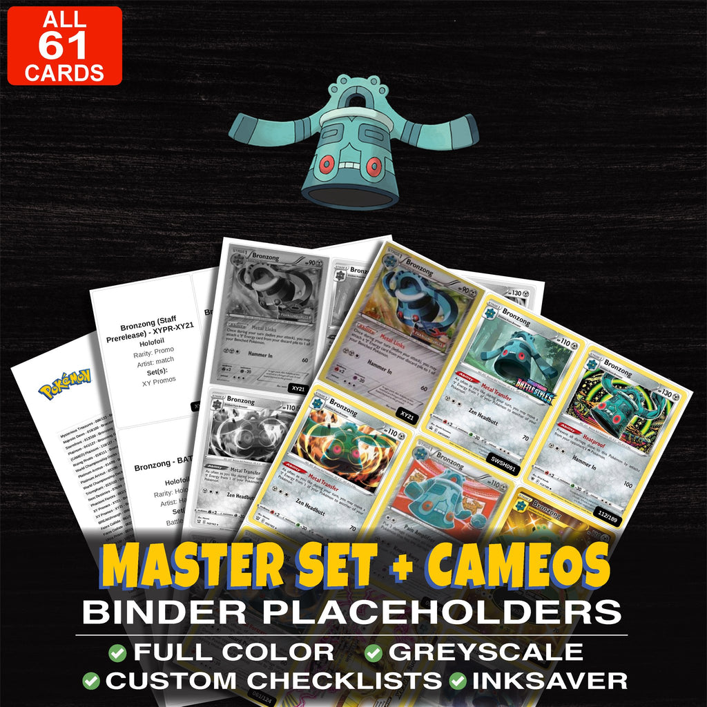 Every Bronzong Pokemon card ever made - master set binder placeholders with Bronzong (Prerelease)