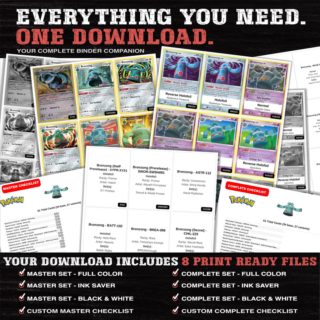 Everything included in the Bronzong master set download - 8 PDF files