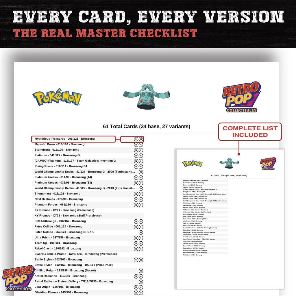 Bronzong master set checklist PDF preview - every card listed