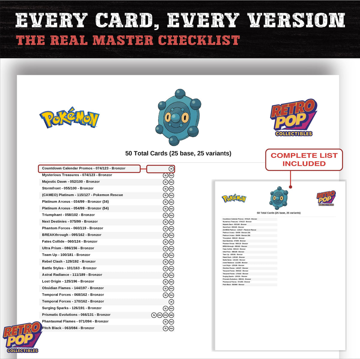 Bronzor master set checklist PDF preview - every card listed