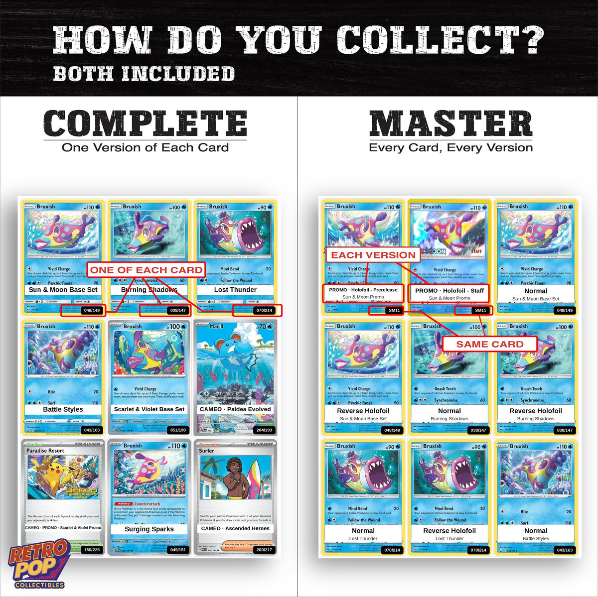 Complete Set vs Master Set versions of the Bruxish binder placeholders