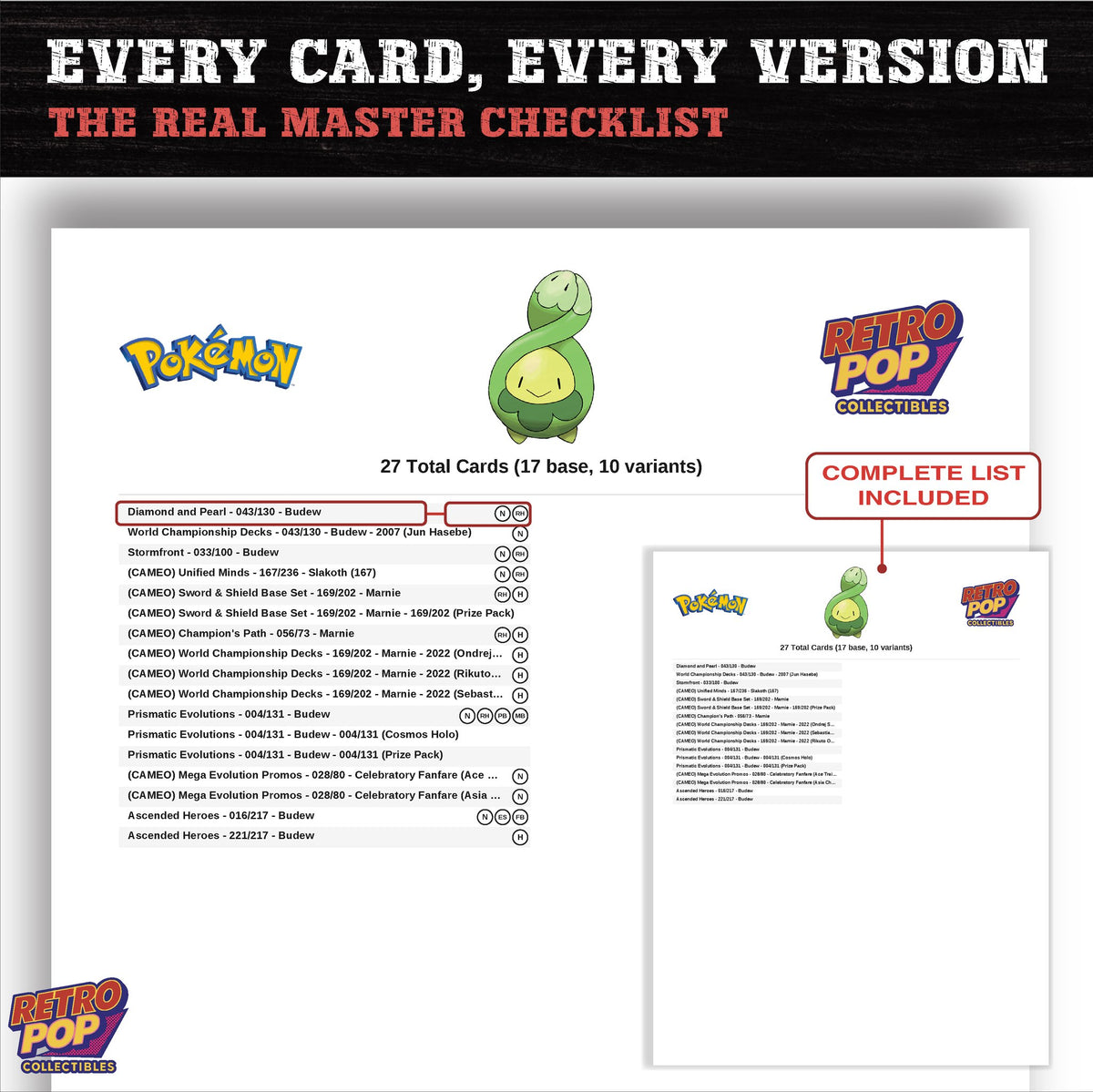 Budew master set checklist PDF preview - every card listed