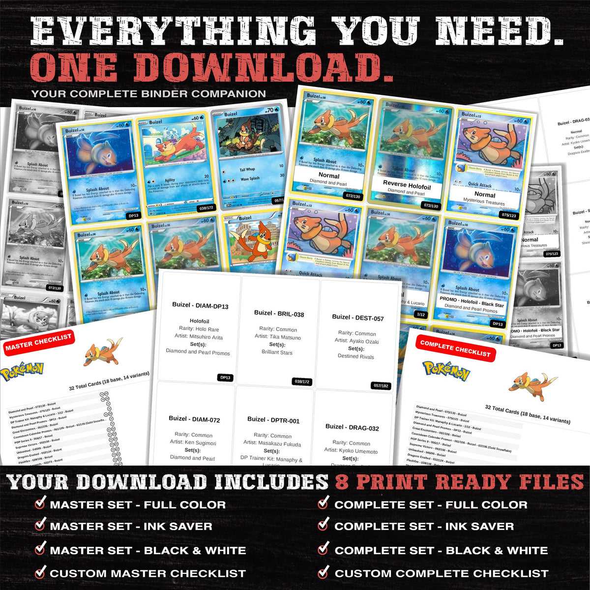 Everything included in the Buizel master set download - 8 PDF files
