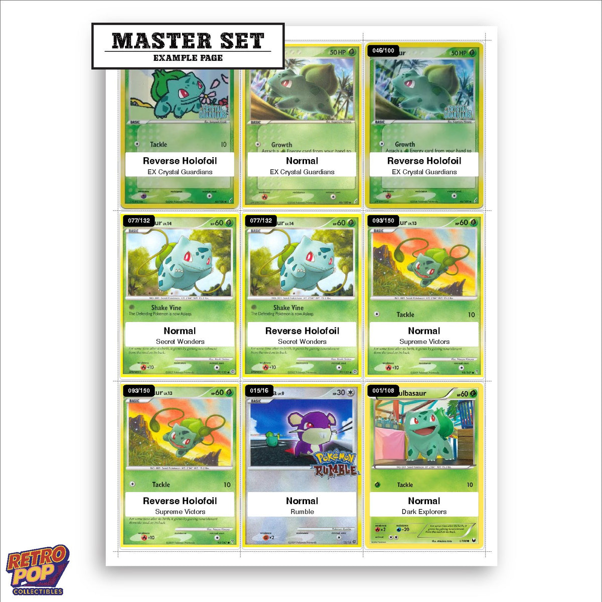Printed Bulbasaur Pokemon placeholders in binder - real photo 1