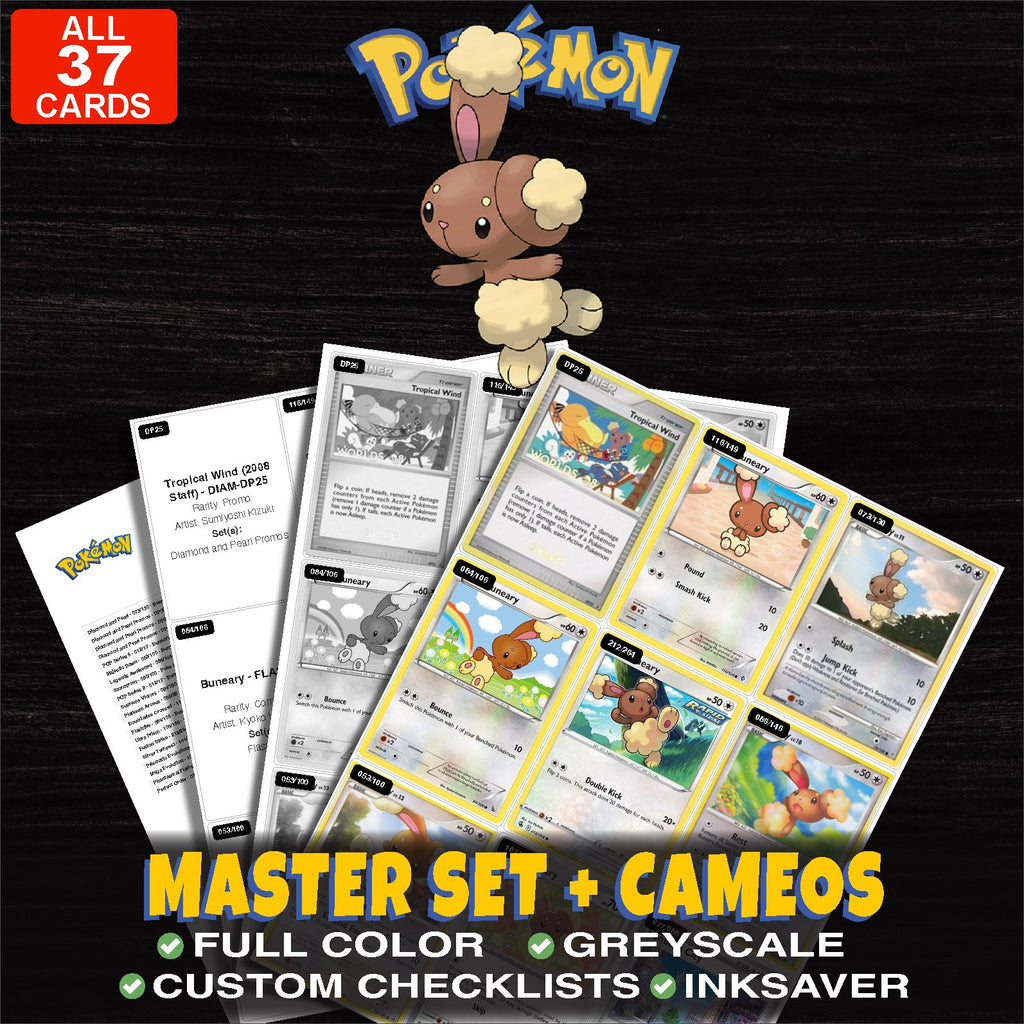 Every Buneary Pokemon card ever made - master set binder placeholders with Buneary
